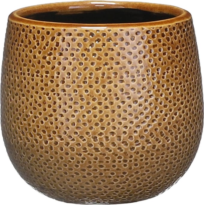 Mica Decorations Bloempot - okergeel - keramiek - 14 x 12 cm - plantenpotten