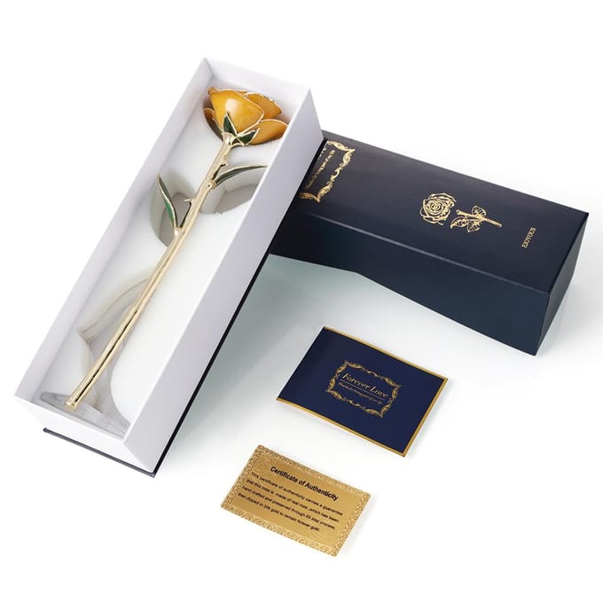 Ejoyous 24K Goud Echt Roségoud Vergulde Roos met Rozenstandaard Geel gray