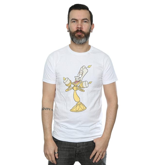 Disney Heren Beauty And The Beast Lumiere Distressed T-shirt (Wit)