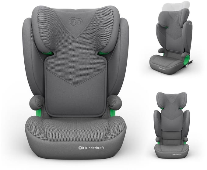 Kinderkraft JUNIOR FIX 2 PLUS - Autostoel 100-150 cm - Verstelbare hoofdsteun - ISOFIX - Grijs