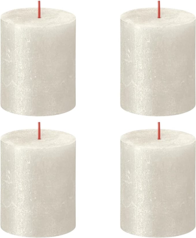 Bolsius Stompkaarsen Shimmer 4 st rustiek 80x68 mm ivoorkleurig