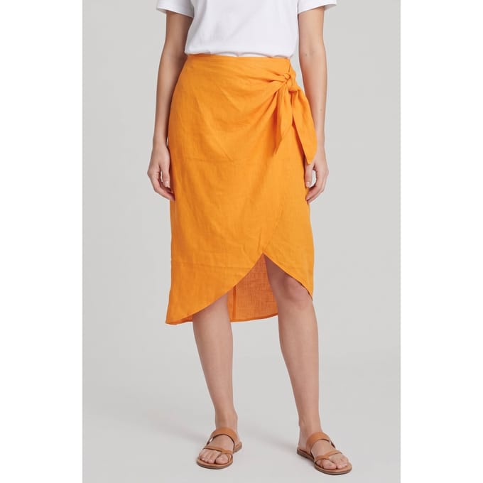 ARKET Lima Wrap Linen Skirt Orange Maat: S | Midi Rokken Outlet | Dames | Oranje