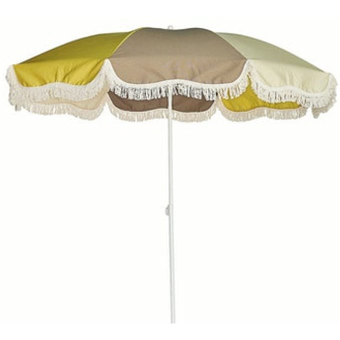 Jan Kurtz Retro parasol met franjes - wit/taupe/natuur/geel