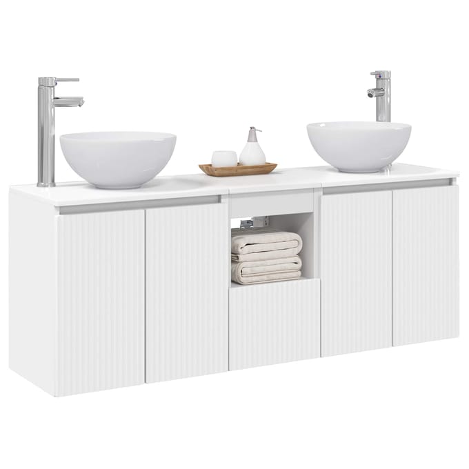 vidaXL - Badkamerkast - set - 3 - st - Wit - 129 - x - 41 - x - 80 - cm - Bewerkt - hout