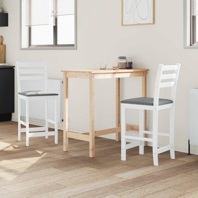 vidaXL - Eetstoelen - 2 - st - Massief - Rubberhout - Wit - 40 - x - 47,5 - x - 99,5 - cm