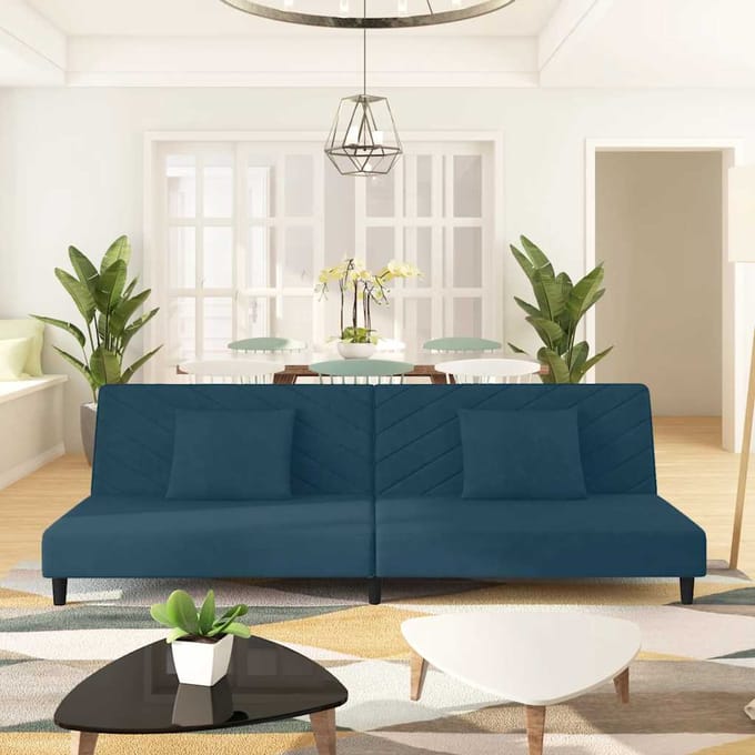 vidaXL - Slaapbank - 2-zits - met - 2 - kussens - fluweel - blauw