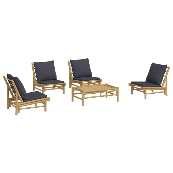 vidaXL - 5-delige - Loungeset - met - kussens - bamboe - donkergrijs