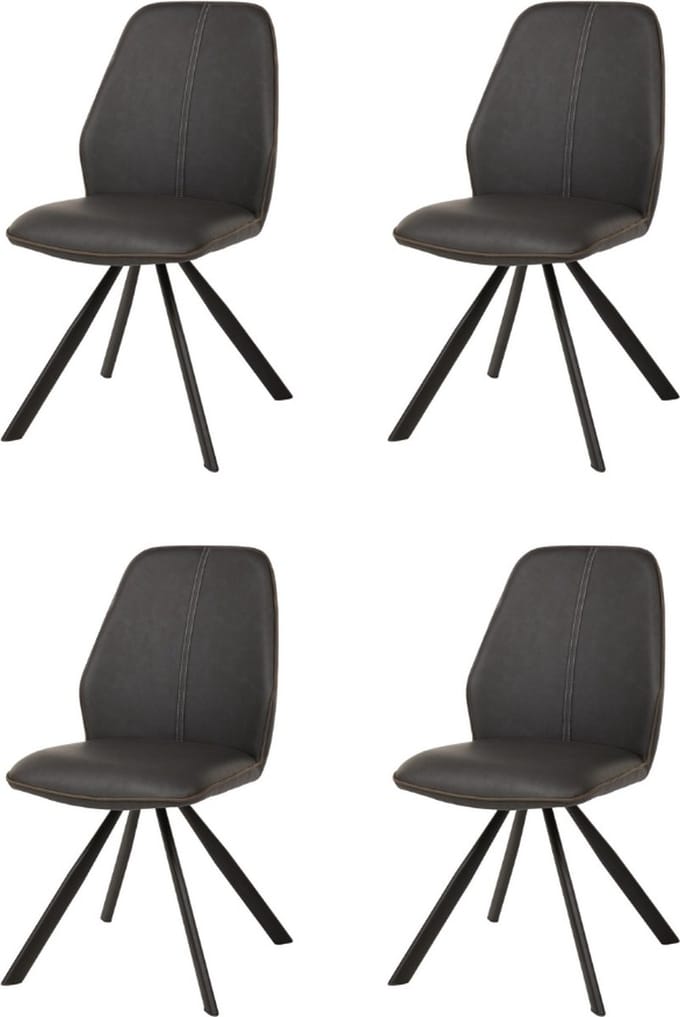 WAYS. – Moderne Kunstleren eetkamerstoelen – Bruin – Stevige houten vierpoot – 4 stuks