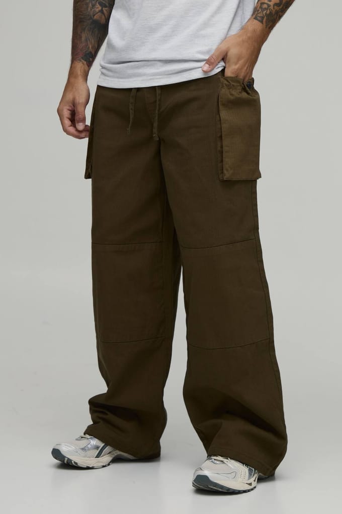 Baggy Fit Cargobroek Met Elastische Tailleband En Balg Zakken | Olive | Size Medium