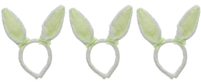 Decoris Konijnoren Diadeem wit groen - 3x - Verkleedaccessoire - Polyester - Unisex - 21,5x24 cm