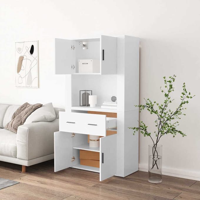 vidaXL - Hoge - kast - bewerkt - hout - wit
