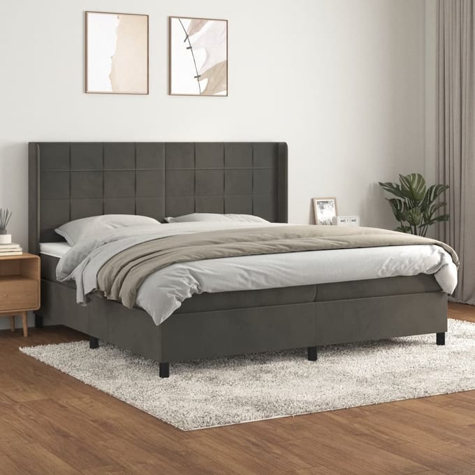 vidaXL - Boxspring - met - matras - fluweel - donkergrijs - 200x200 - cm