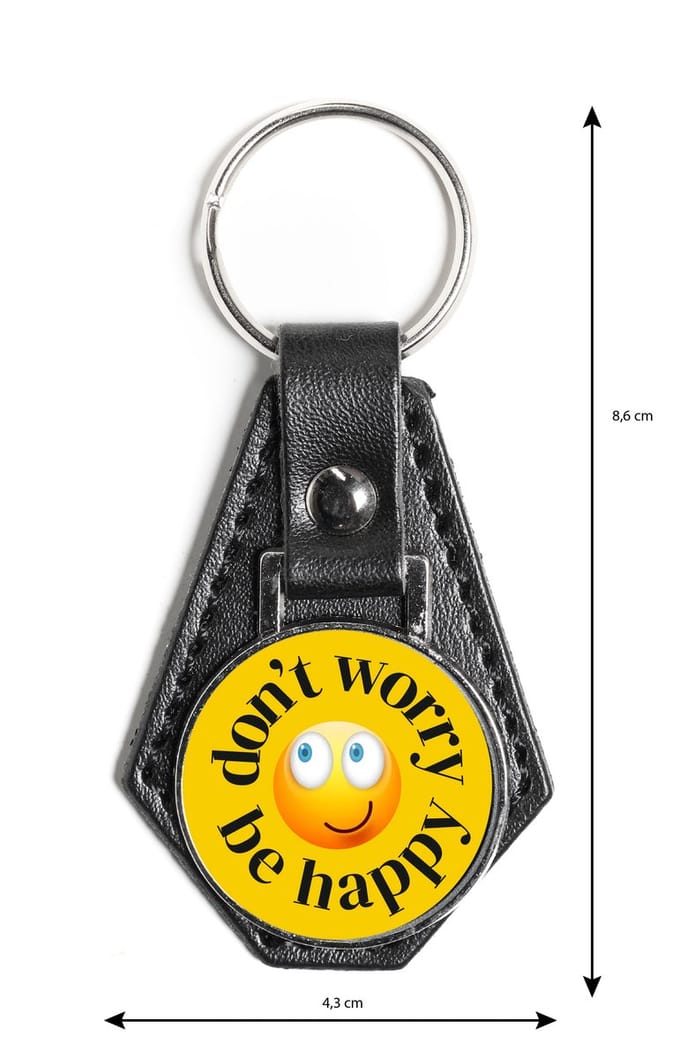 Sleutelhanger leer - don't worry, be happy