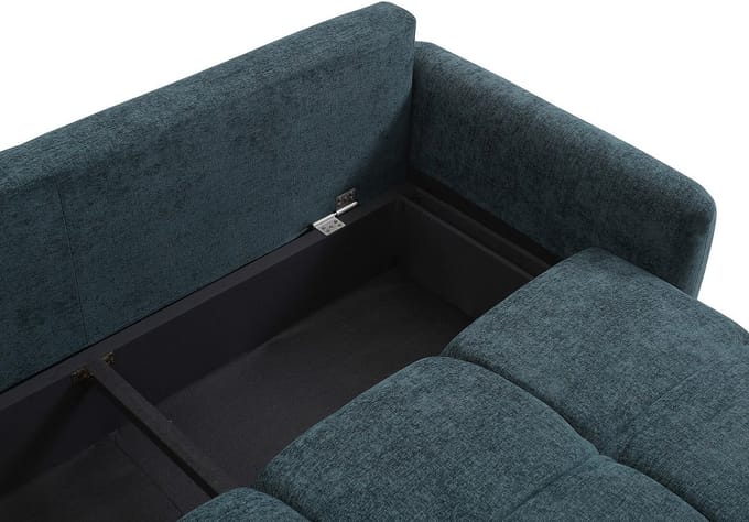 Vente-unique Driezitsslaapbank in getextureerde blauwgroene stof ZAREMI