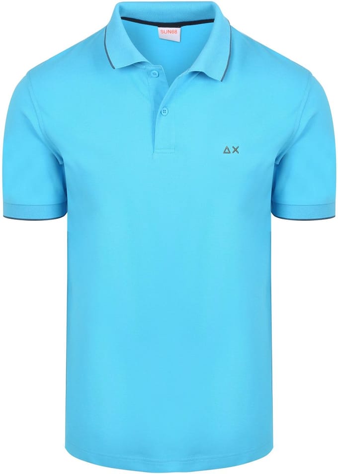Sun68 Poloshirt Small Stripe Collar Lichtblauw - Maat L - Heren