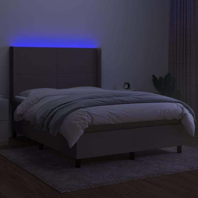 vidaXL - Boxspring - met - matras - en - LED - stof - taupe - 140x190 - cm