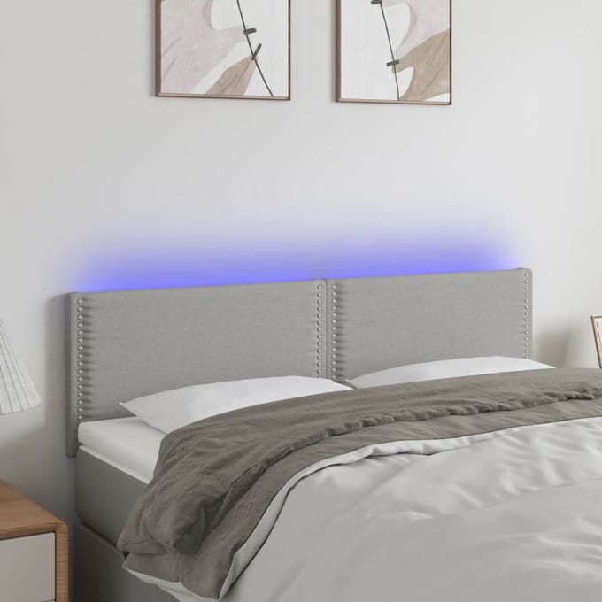 vidaXL - Hoofdbord - LED - 144x5x78/88 - cm - stof - lichtgrijs