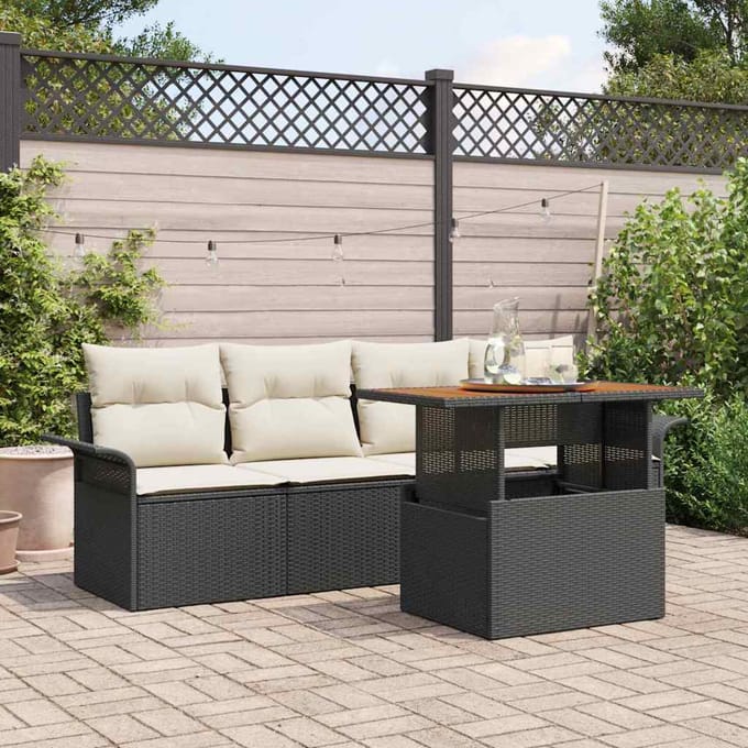 vidaXL - Tuinbank - Set - 5 - st - Zwart - en - Crème - 100 - x - 55 - x - 73 - cm - poly - rattan