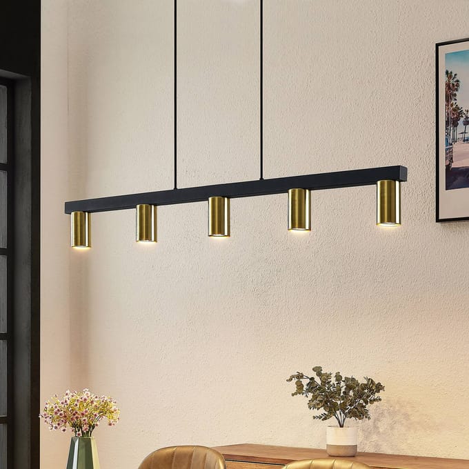 Lindby - hanglamp - 5lichts - Staal - H: 10.5 cm - GU10 - messing, zwart