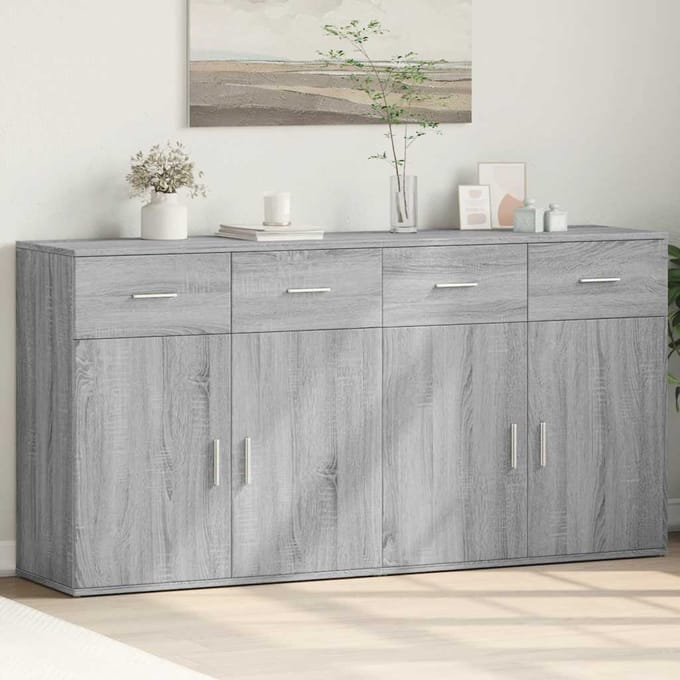 vidaXL - Dressoirs - 2 - st - 79x38x80 - cm - bewerkt - hout - grijs - sonoma - eikenkleur