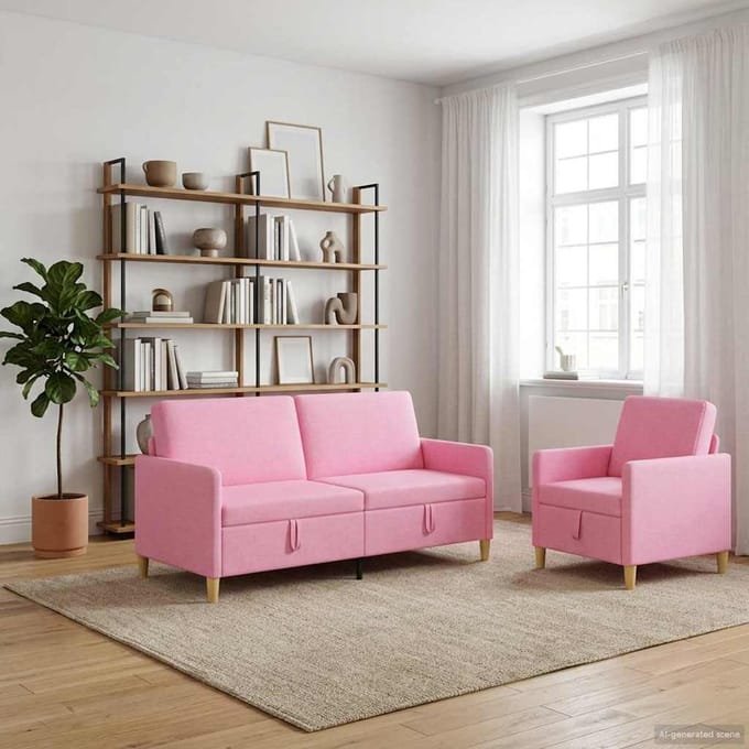 vidaXL - Sofa - Set - Met - Opslag - 2 - st - Roze - Polyester