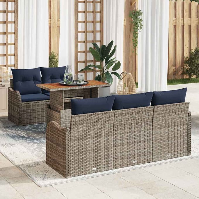 vidaXL - Tuinbank - Set - 6 - st - Grijs - en - Marineblauw - 100 - x - 55 - x - 73 - cm
