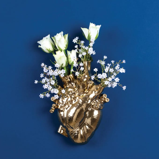 SELETTI Vaas Love in Bloom, goudkleurig, hartvormig, porselein