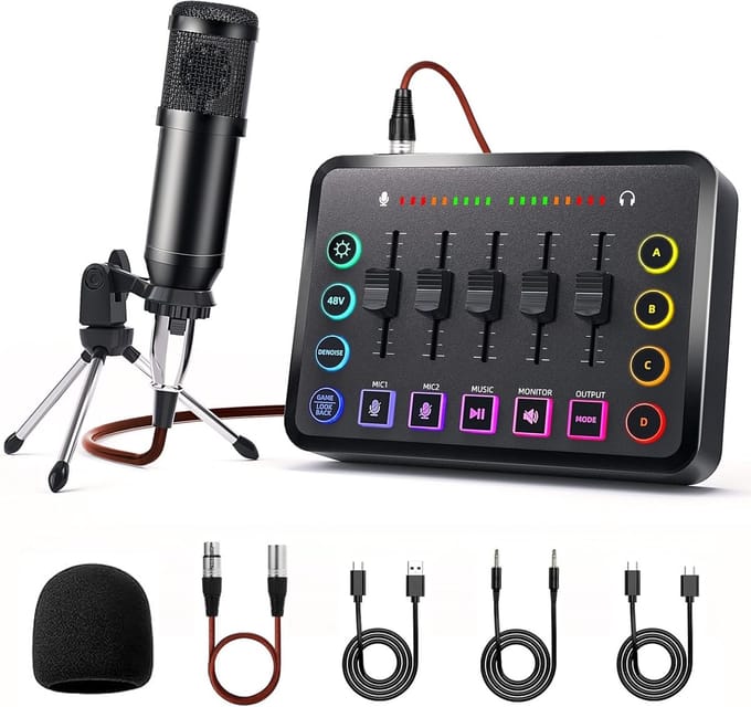 Podcast Starterspakket met Audio Mixer en BM800 Microfoon voor Streaming en Gaming