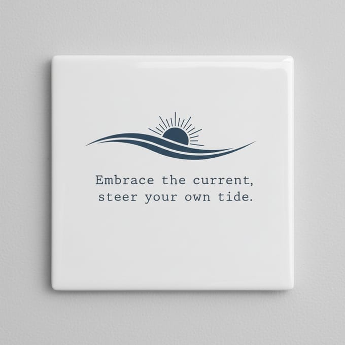 15x15 cm Motivational Tegel - Omarm de Stroming, Stuur je Eigen Getij Ocean Design