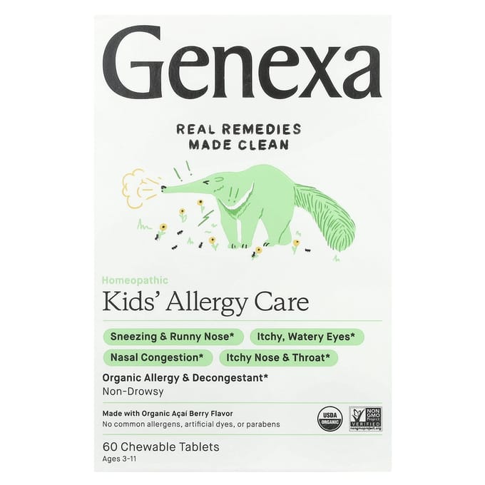 Genexa, soin des allergies pour enfants de 3 à 11 ans, baies d'açaï bio, 60 comprimés à croquer