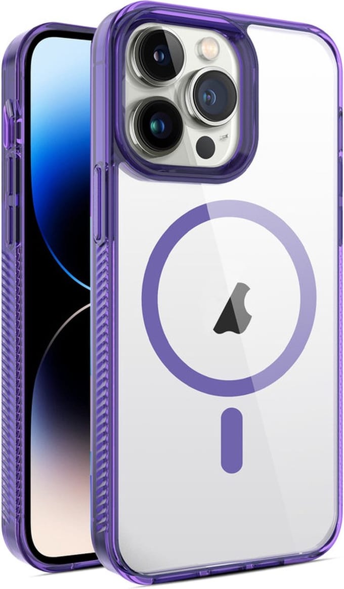 iPhone 13 PRO MAX hoesje - Extra Grip - Transparant - Magsafe compatible - Back Case Cover - Paars - Provium