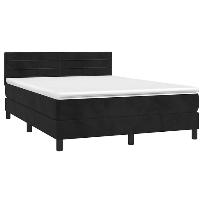 vidaXL - Boxspring - met - matras - en - LED - fluweel - zwart - 140x200 - cm