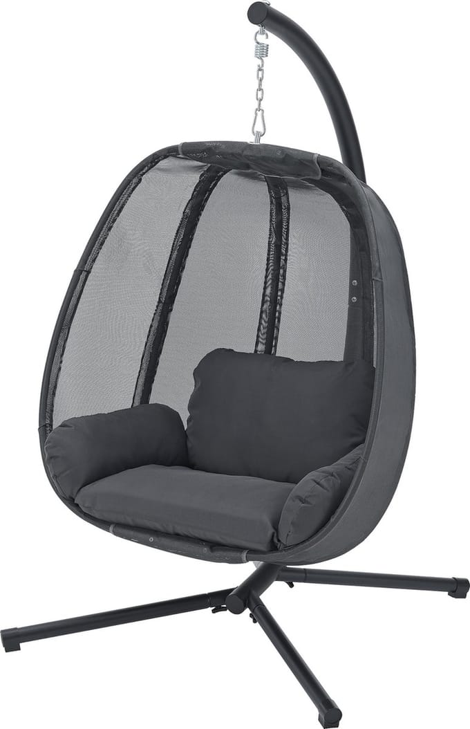 Hangstoel Deluxe Cole - Met Standaard en Kussens - Donkergrijs - Luxe Design