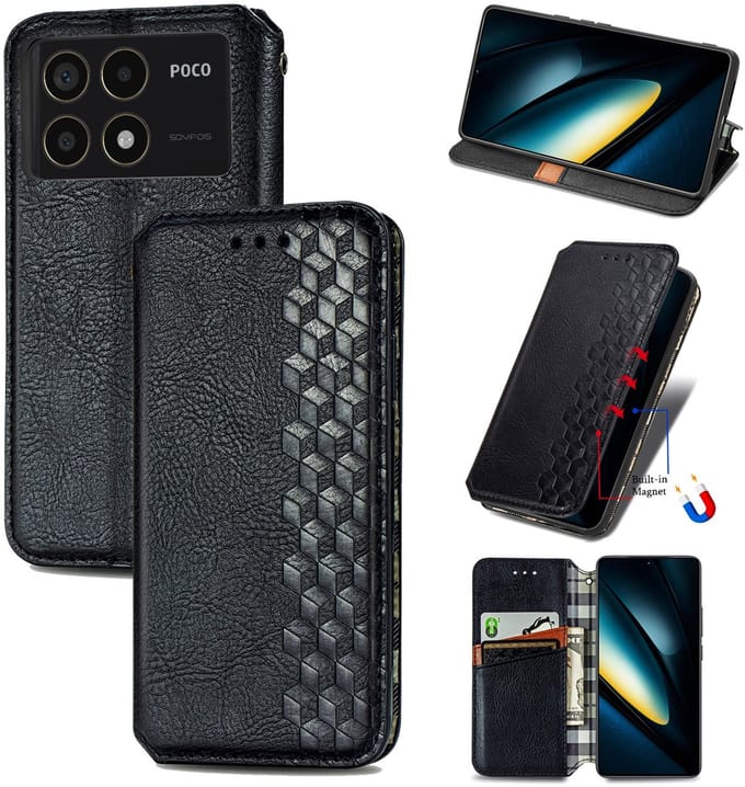 Luxe PU Lederen Ruitpatroon Wallet Case + PMMA Screenprotector voor Xiaomi Poco F6 Pro _ Zwart
