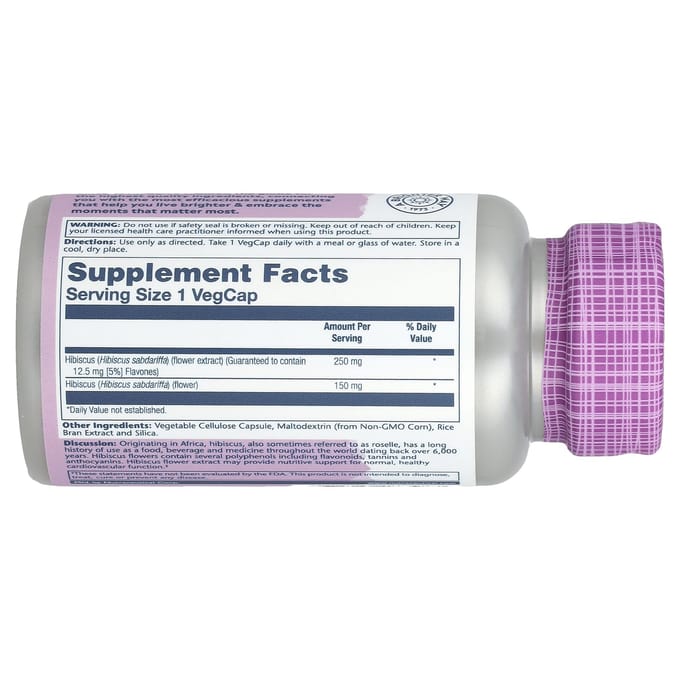 Hibiscusbloemextract, 250 mg, 60 plantaardige capsules