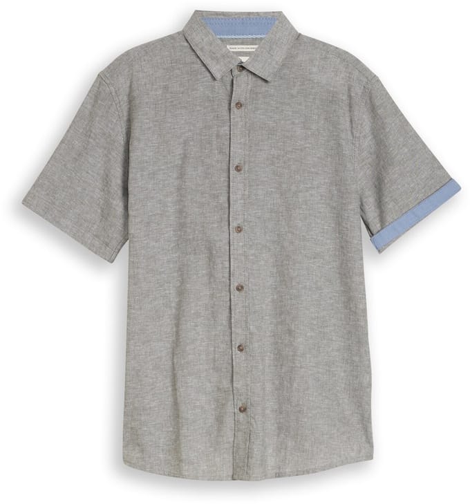 Tom Tailor - Regular fit overhemd met korte mouwen en linnen - Maat M - faded leaf green chambray