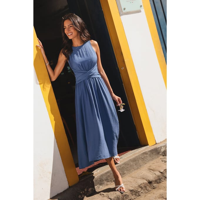 Cosmopolitan blauwe midi-jurk