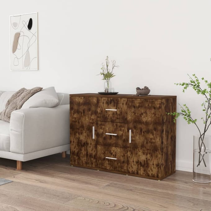 vidaXL - Dressoir - 91x29,5x65 - cm - bewerkt - hout - gerookt - eikenkleurig