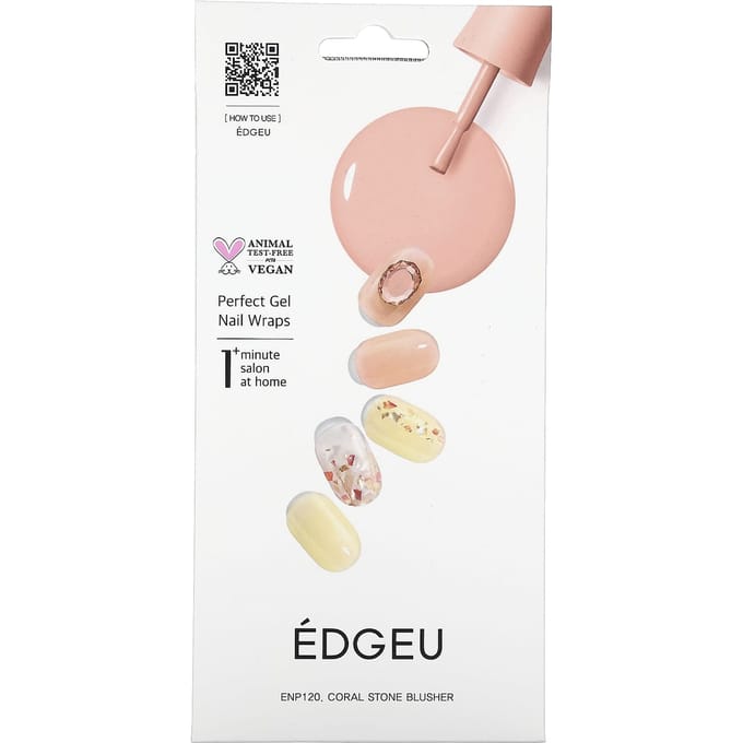 Edgeu, perfect gel nail wrap, ENP 120 coral stone blusher, 23-piece set beige