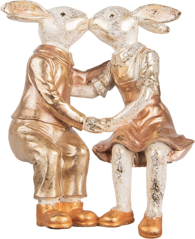 Clayre & Eef Decoratie Beeld Konijnen 32x17x35 cm Beige Roze Kunststof