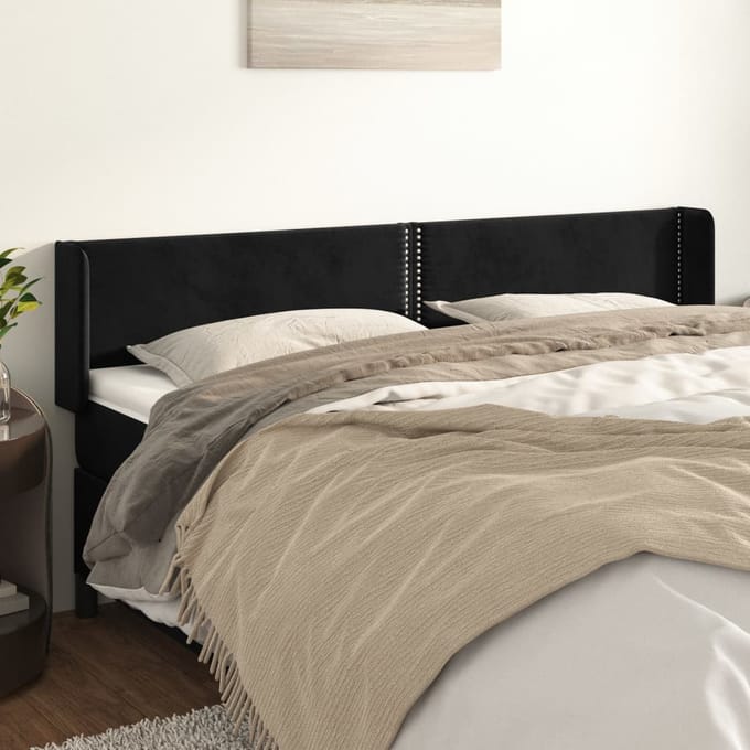 vidaXL - Hoofdbord - met - randen - 203x16x78/88 - cm - fluweel - zwart