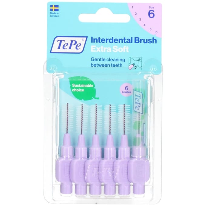 TePe Interdentale Ragers Extra Soft Lichtlila ISO maat 6 – 1,1 mm (6 stuks)