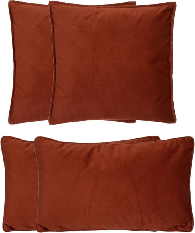 Atmosphera Bank/sierkussens Sophia - set 4x - Terracotta - polyester - met rits - In 2 formaten