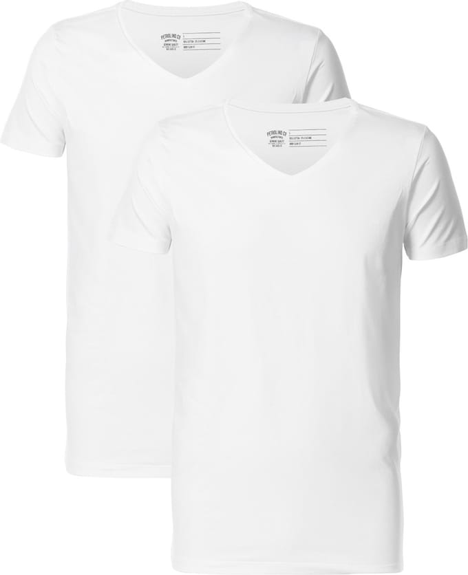 Petrol Industries Heren T-Shirts 2-Pack - V-Hals - Katoen - Regular Fit - Basic Tshirt Set Korte Mouwen - Ondershirt - Multipack van 2 stuks - Wit - Maat L