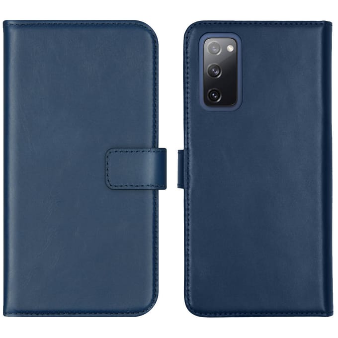 Selencia Hoesje - Geschikt voor Samsung Galaxy S20 FE - Echt Lederen Bookcase - Blauw