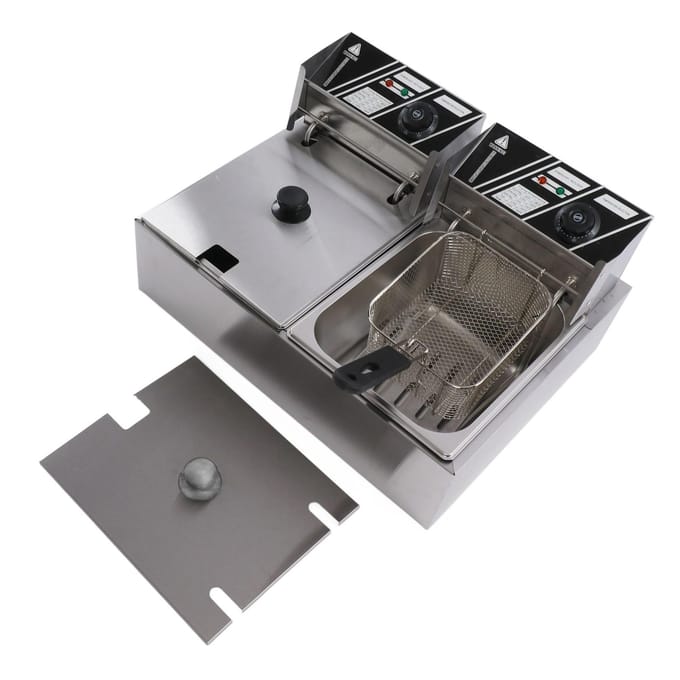 6L Commerciële Elektrische Friteuse Instelbare Temperatuur Dubbele Tank Elektrische Friteuse US Stekker 110V gray