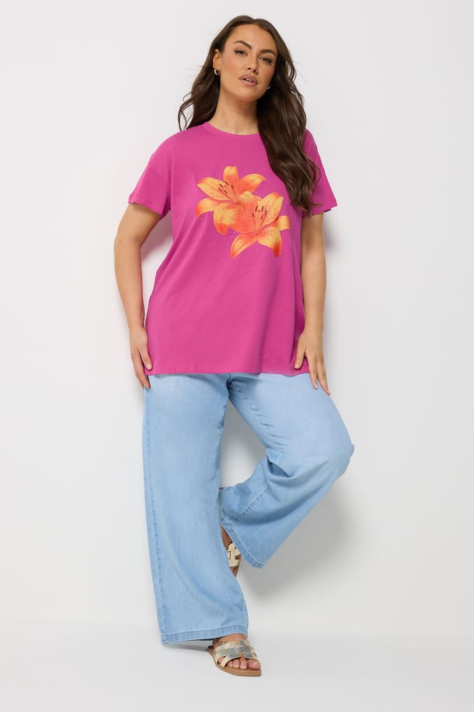 Yours Roze Tshirt Met Bloemenprint Size 48