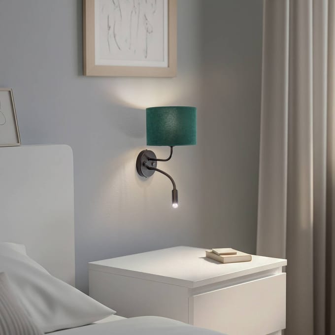 Duolla Wandlamp Roller, fluweel donkergroen, zwart, met leeslampje