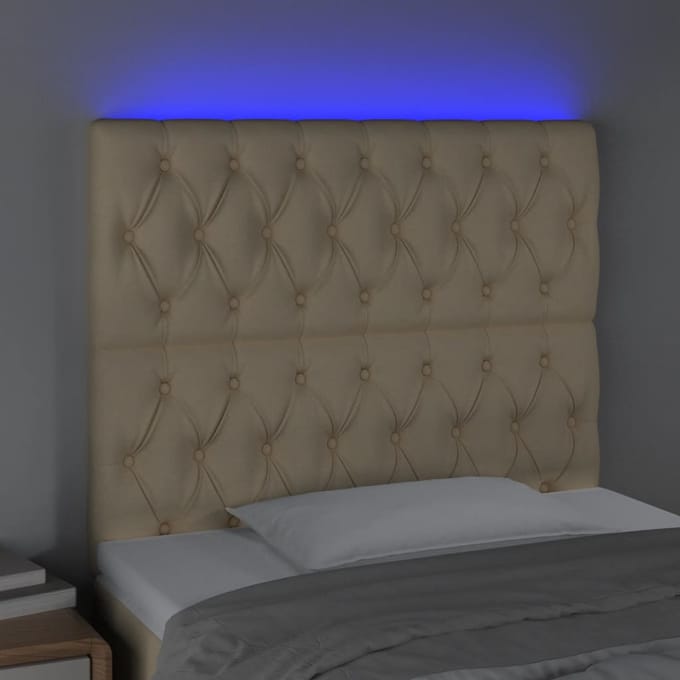 vidaXL - Hoofdbord - LED - 100x7x118/128 - cm - stof - crèmekleurig