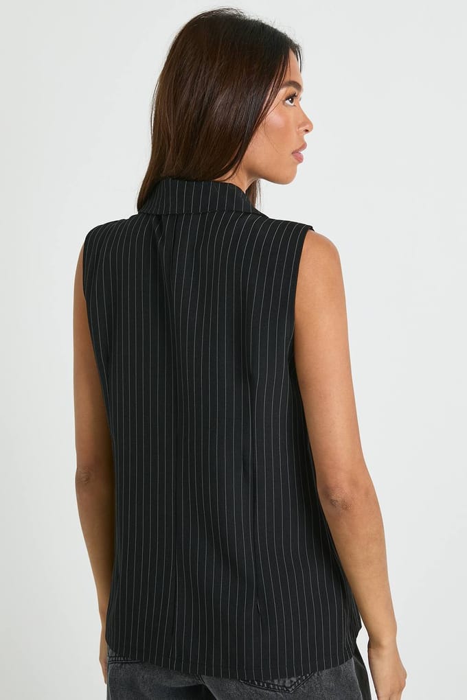 boohoo Dames Streepjes lang getailleerd vest | Zwart | Maat: 38